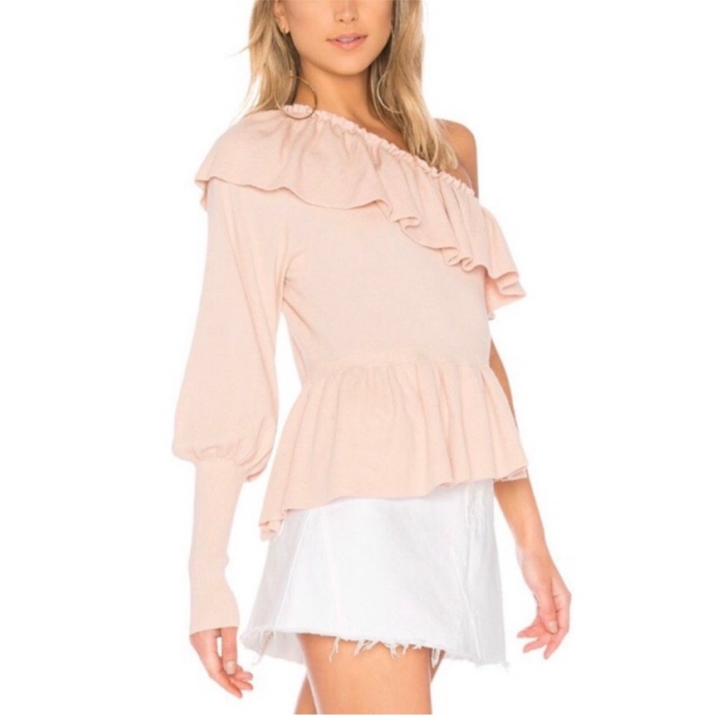 Ulla Johnson Eden Cashmere One Shoulder Sweater Knit Blouse Pastel Ballet Pink